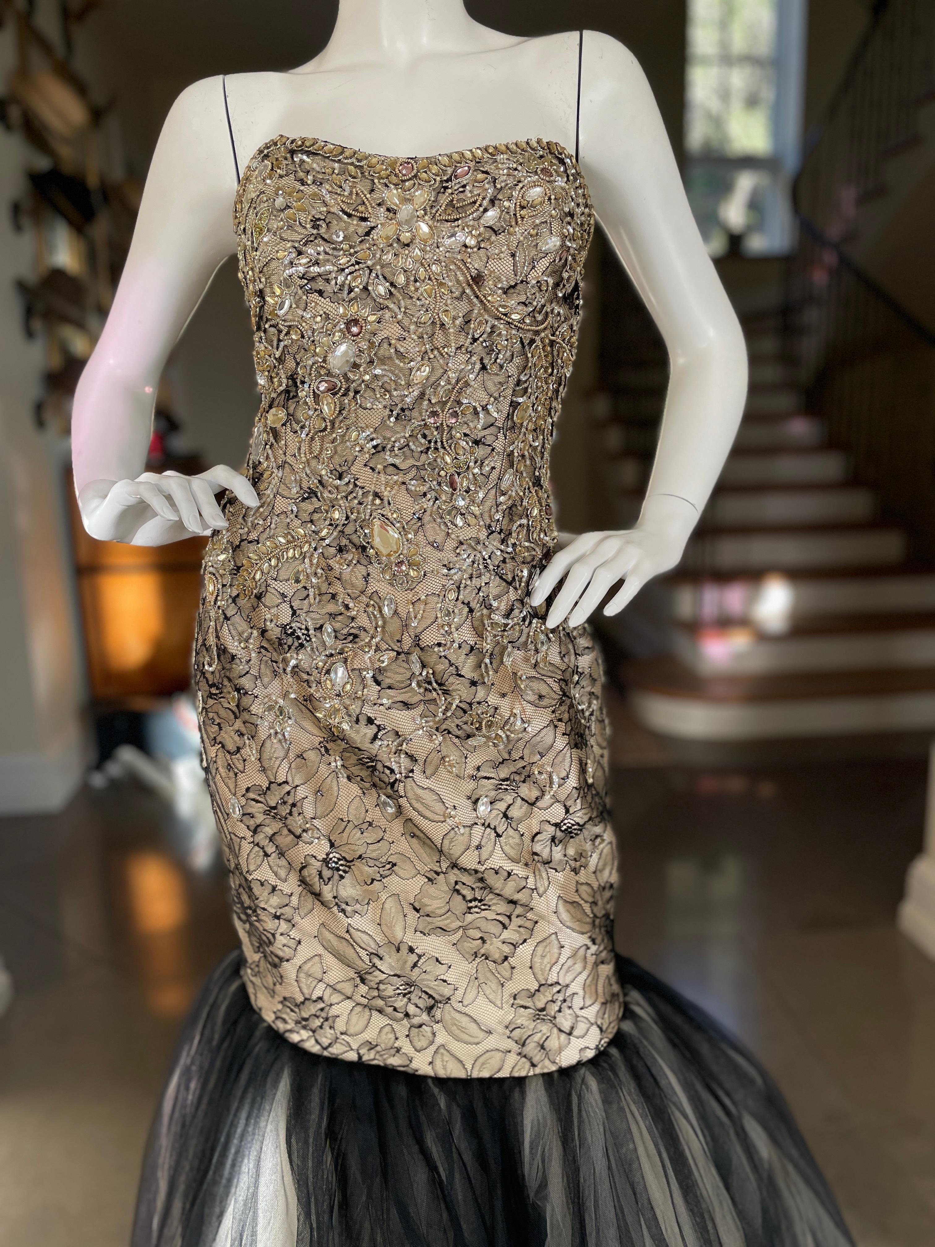  Roland Nivelais Strapless Vintage Jewel Embellished Silk Mermaid Dress  For Sale 5