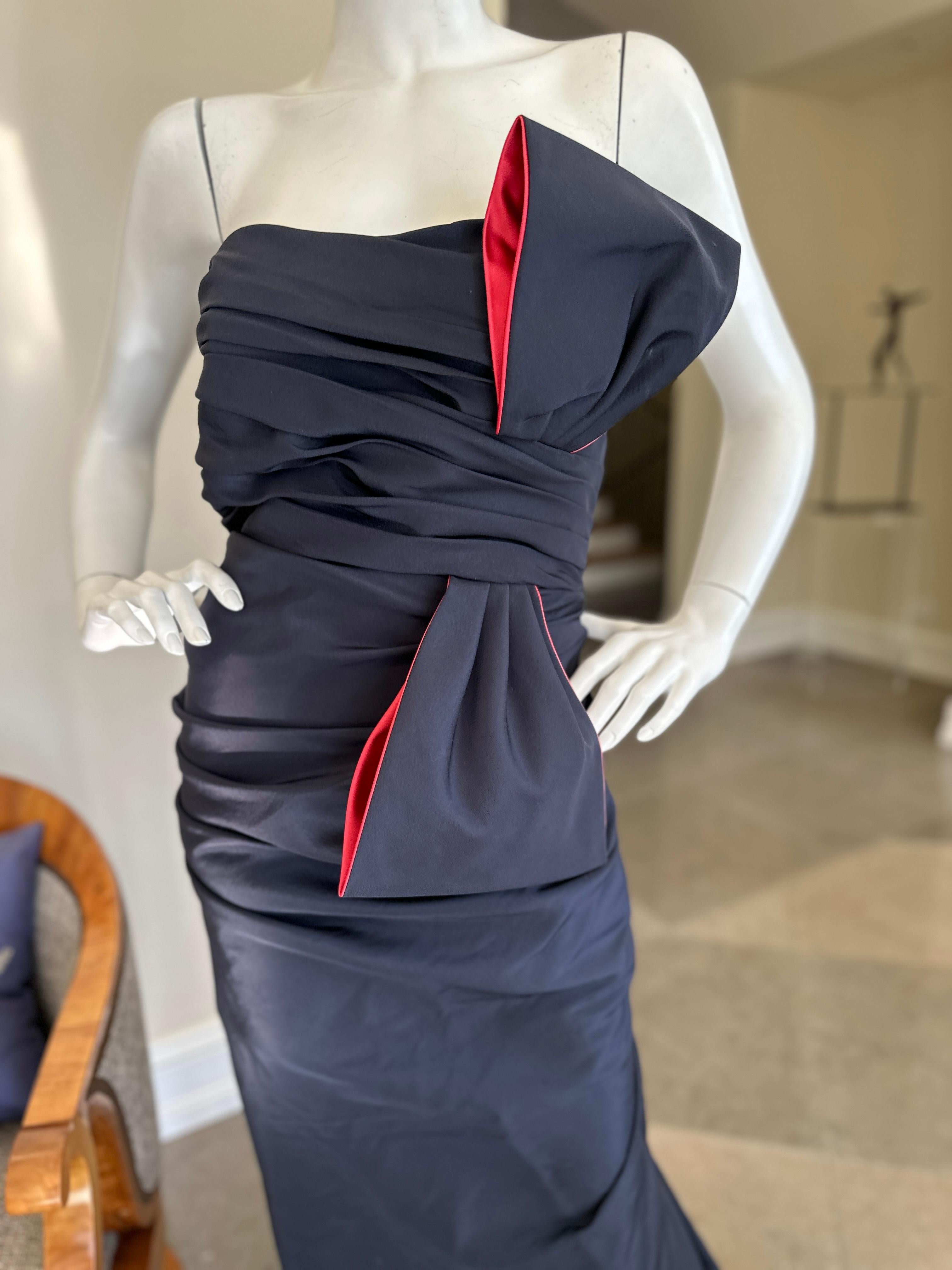  Roland Nivelais Strapless Vintage Silk Dress w Exaggerated Bow & Fishtail Back For Sale 2