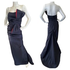  Roland Nivelais Strapless Vintage Silk Dress w Exaggerated Bow & Fishtail Back