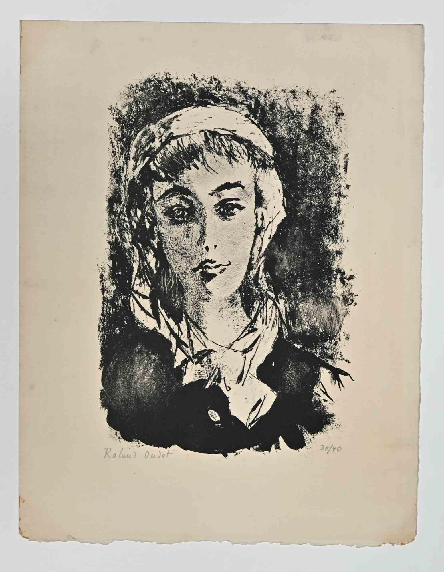 Portrait d'une femme - Lithographie de Roland Oudot - Années 1950