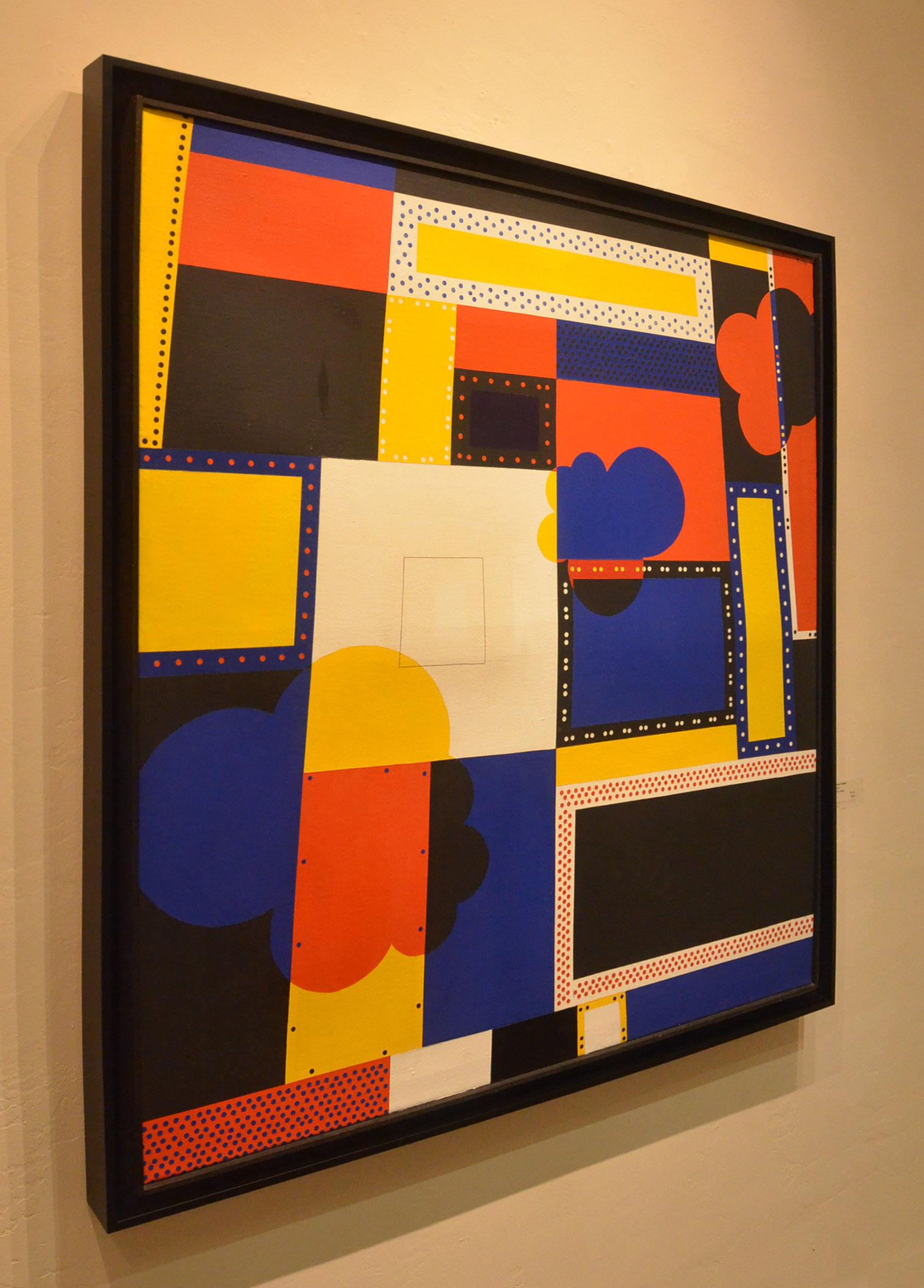 California Rock, Mid Century 1972 geometric abstract aerial view, primary colors (Amerikanische Moderne), Painting, von Roland Petersen