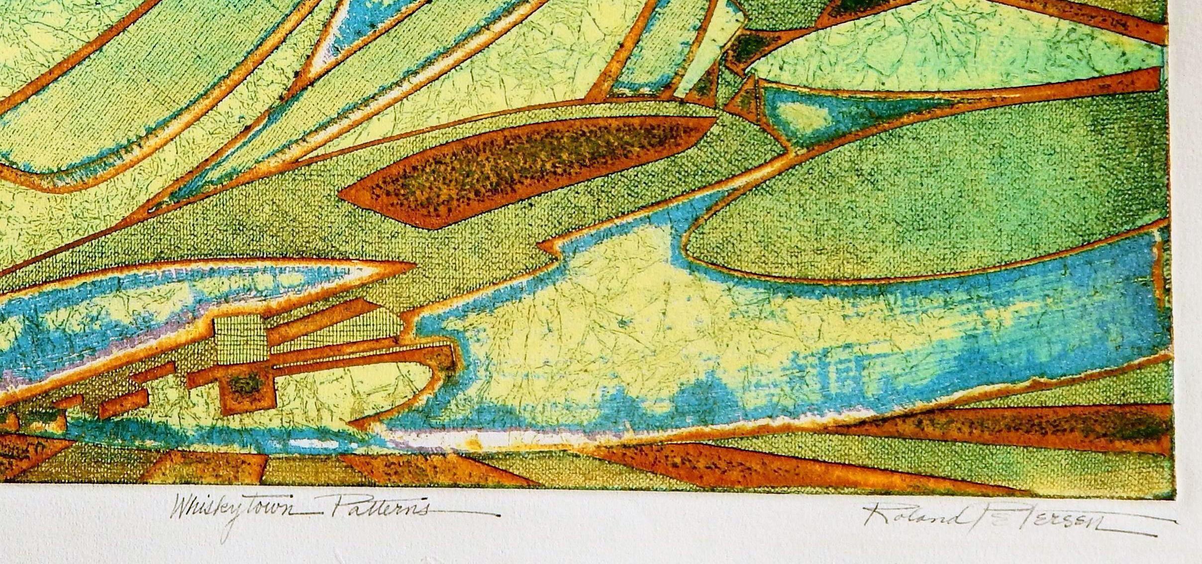 Acquaforte astratta a colori di Roland Petersen, motivo Whiskeytown in vendita 1