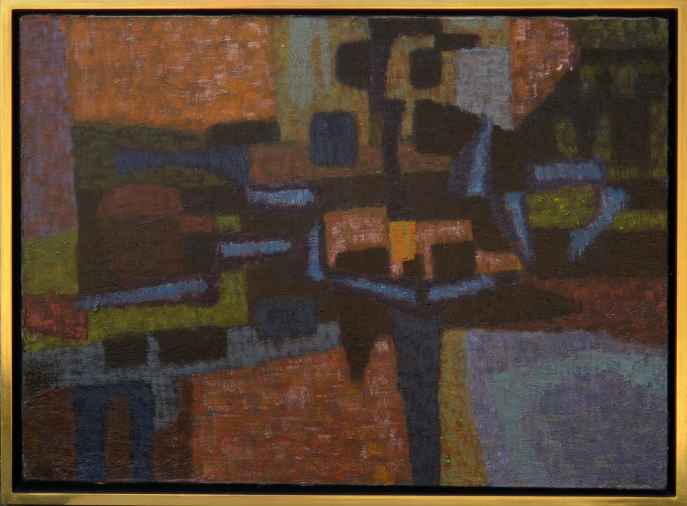 Silent Landscape, Mid Century 1953 abstract in deep saturated textural color - Painting by Roland Petersen
