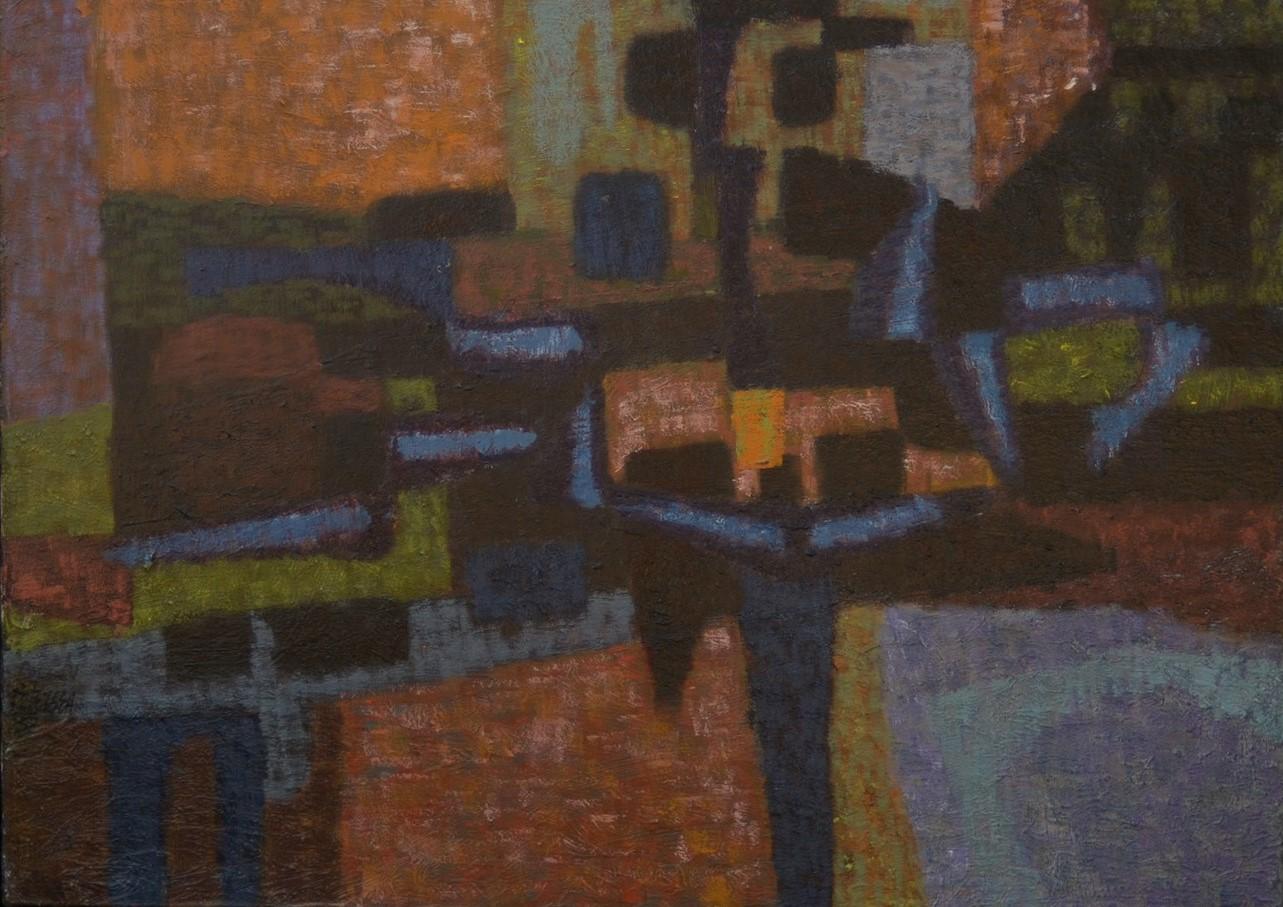 Roland Petersen Abstract Painting - Silent Landscape, Mid Century 1953 abstract in deep saturated textural color