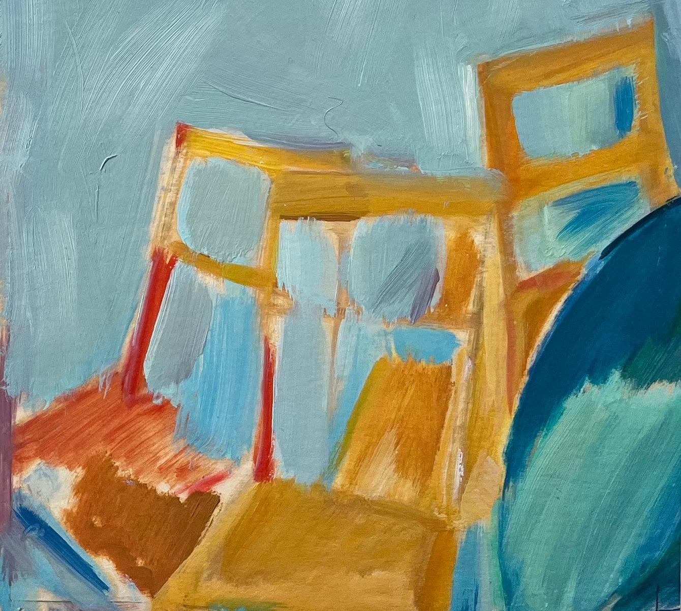 Título: Díptico Abstracto: Bodegón con Botella y Sillas - Pinturas al Óleo Contemporáneas

Artista: Roland Pichard

Técnica: Óleo sobre papel al óleo, montado sobre cartulina

Talla: Pieza izquierda: 13 (alto) x 9,5 (ancho), Pieza de la derecha: 13