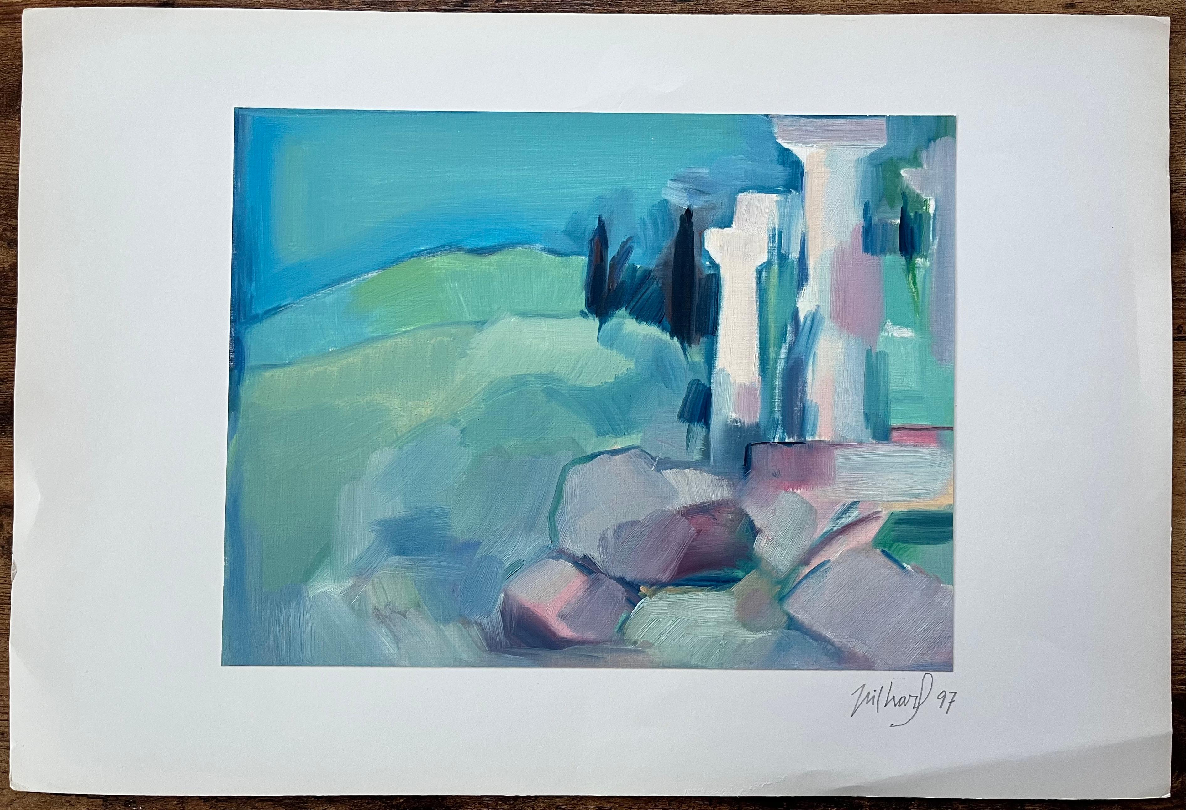 Paesaggio astratto con antiche rovine - Pittura ad olio contemporanea - Painting di Roland Pichard