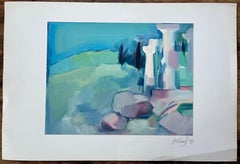 Abstract Landscape with Ancient Ruins - Contemporary Oil Painting
