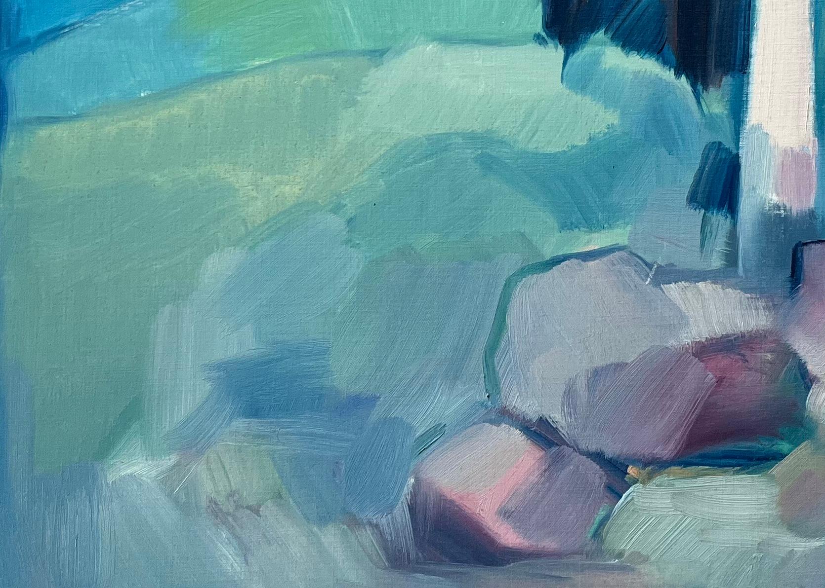 Paesaggio astratto con antiche rovine - Pittura ad olio contemporanea in vendita 1