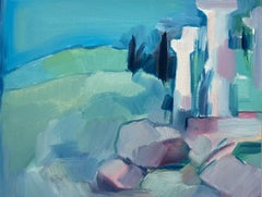 Paysage abstrait avec ruines anciennes - Peinture à l'huile contemporaine