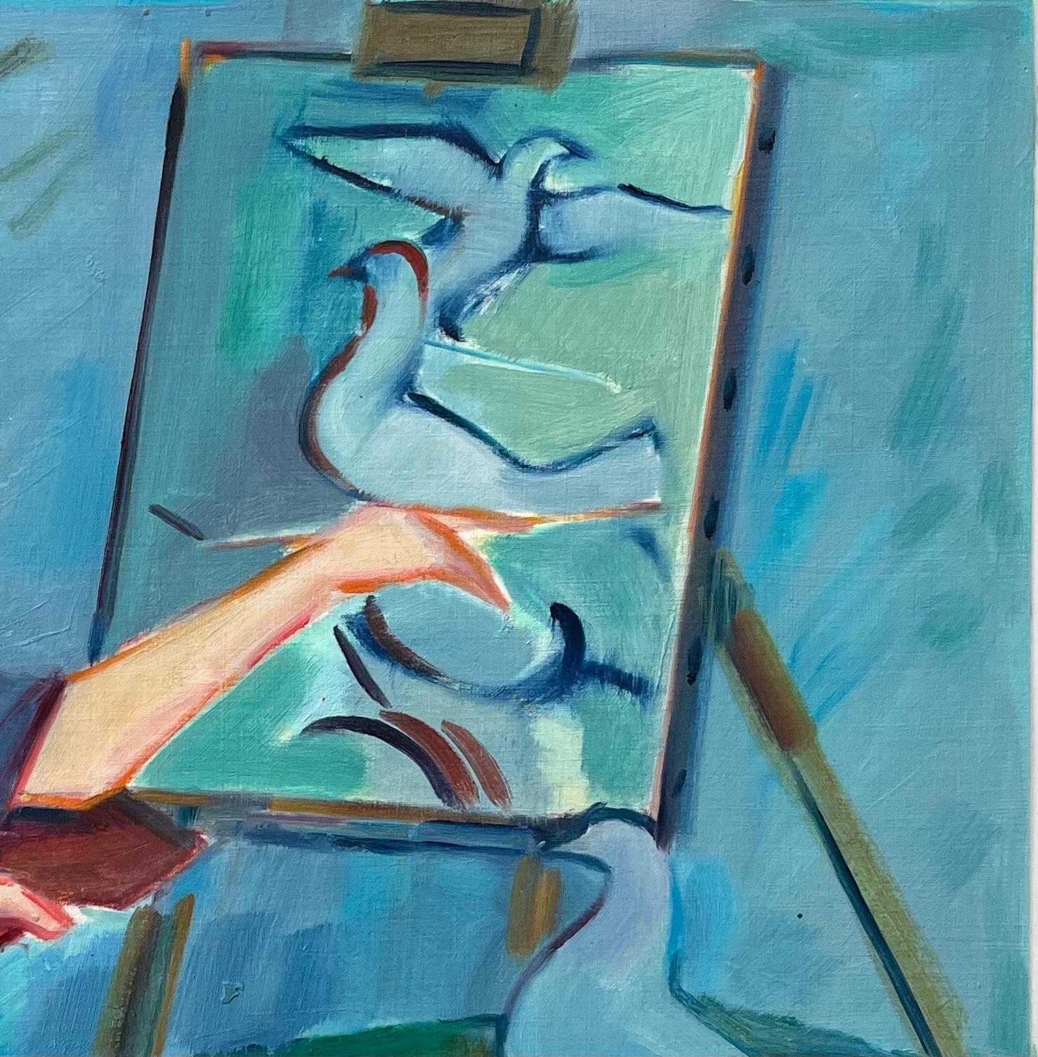 Titolo: Un artista al lavoro su uno studio di colombe - Pittura ad olio figurativa contemporanea

Artista: Roland Pichard

Firmato: In basso a destra

Mezzo: Olio su carta ad olio, montato su cartoncino

Dimensioni: 10,75 (altezza) x 13,75