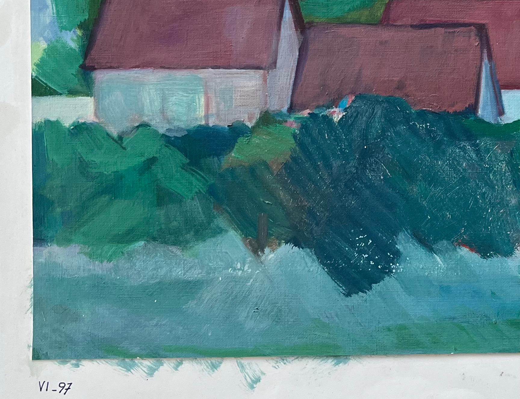 Paysage de campagne avec des Hilles aux toits rouges et des Rolls Hills - Gris Abstract Painting par Roland Pichard
