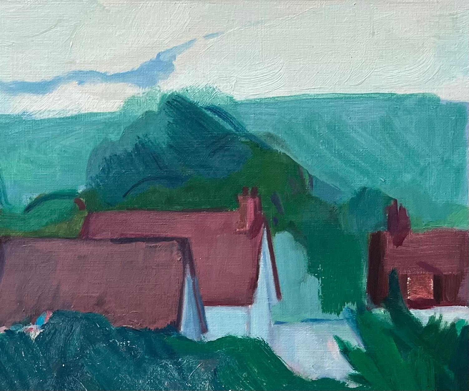 Titre : Paysage de campagne avec des cottages à toit rouge et des collines ondulantes

Artistics : Roland Pichard

Support : Huile sur papier huilé, monté sur carton

Dimensions : 14 (hauteur) x 10,75 (largeur), (y compris le montage : 15 (hauteur)