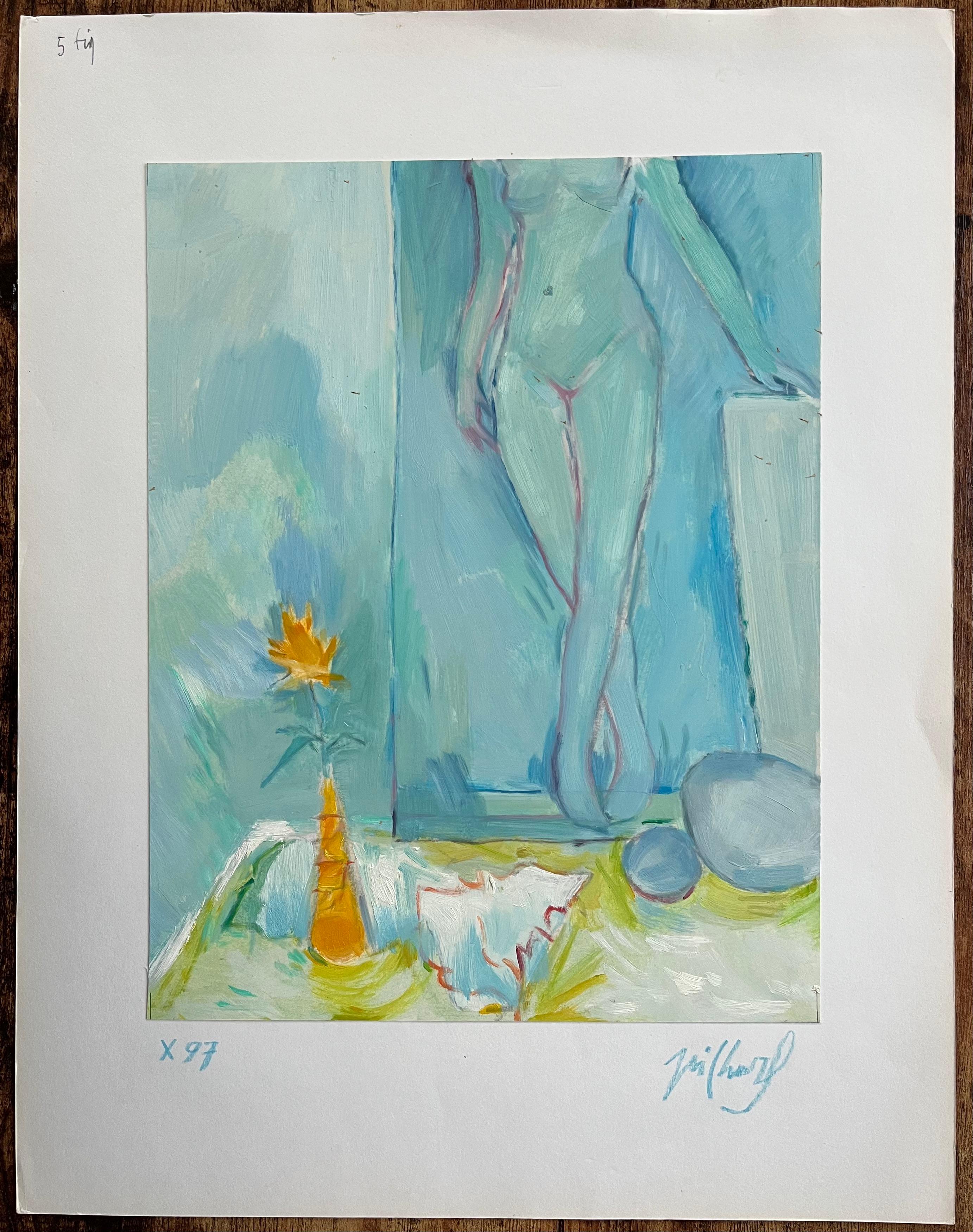 Nu figuratif et nature morte florale - Peinture à l'huile contemporaine abstraite - Painting de Roland Pichard