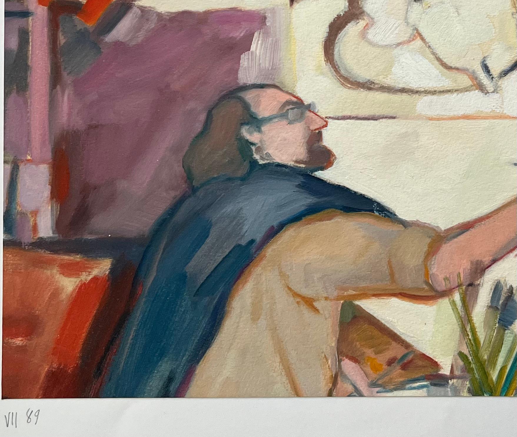 Pittura a olio originale di una scena candida di un artista che dipinge su un cavalletto - Painting Postimpressionismo di Roland Pichard
