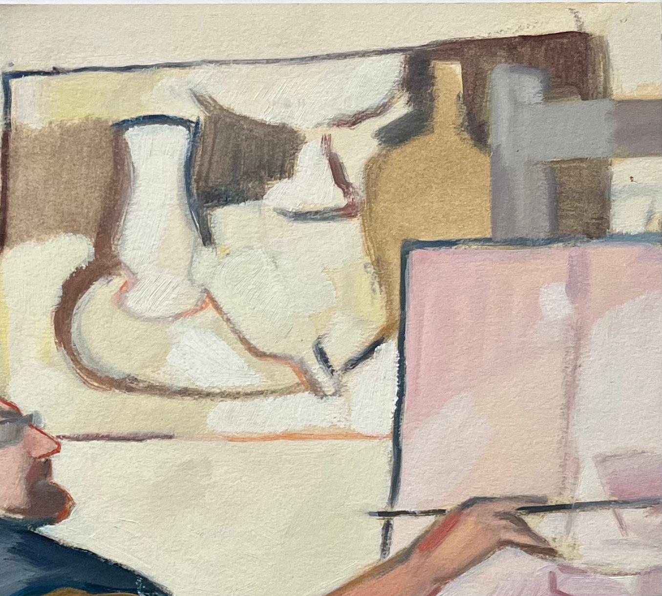 Pittura a olio originale di una scena candida di un artista che dipinge su un cavalletto in vendita 1