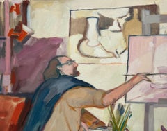 Original Oil Painting of a Candid Scene of an Artist Painting on an Easel