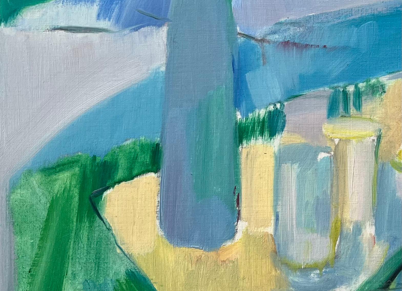 Pintura al Óleo Original de un Vibrante Bodegón con Limones y Botella - Painting Posimpresionista de Roland Pichard