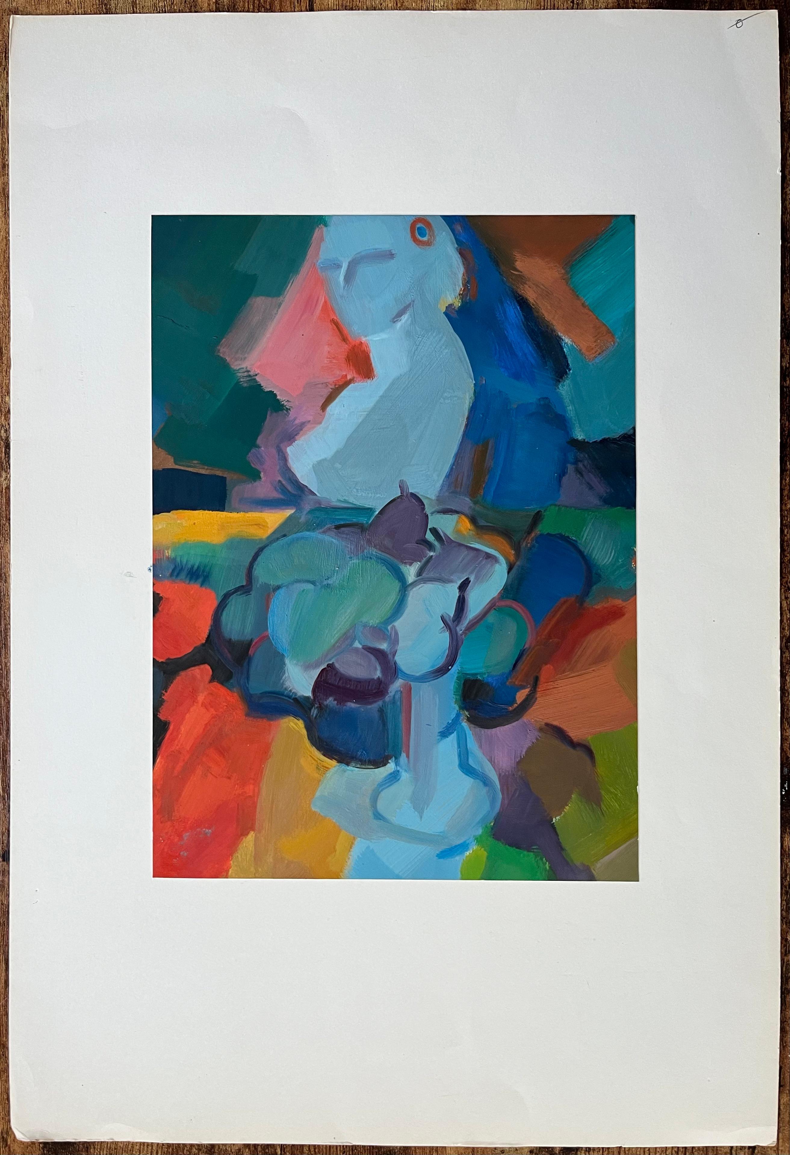 Original Oil Painting of Abstract Still Life with Female Bust and Fruit Bowl - Blue Still-Life Painting by Roland Pichard