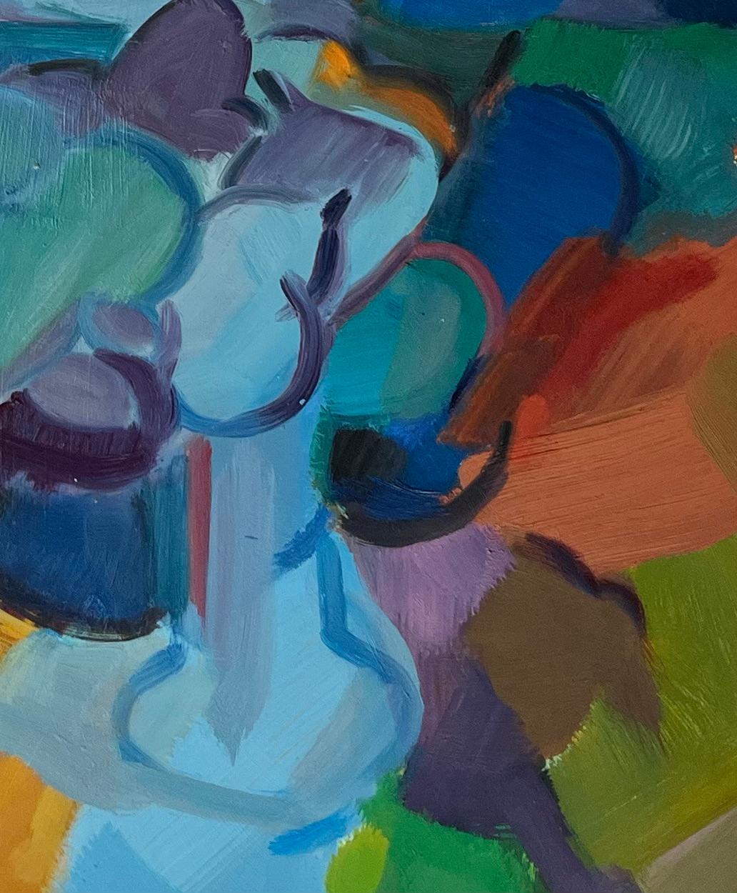 Original Oil Painting of Abstract Still Life with Female Bust and Fruit Bowl For Sale 1