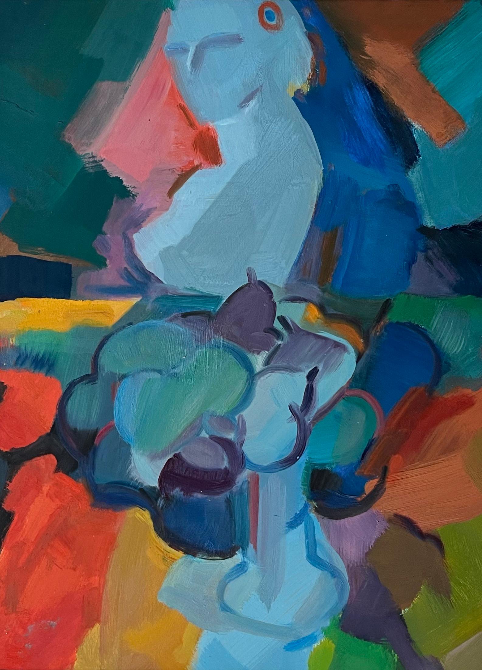 Roland Pichard Still-Life Painting - Original Oil Painting of Abstract Still Life with Female Bust and Fruit Bowl
