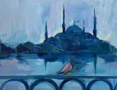 Original Oil Painting of Istanbul’s Blue Mosque with Reflection and Bird
