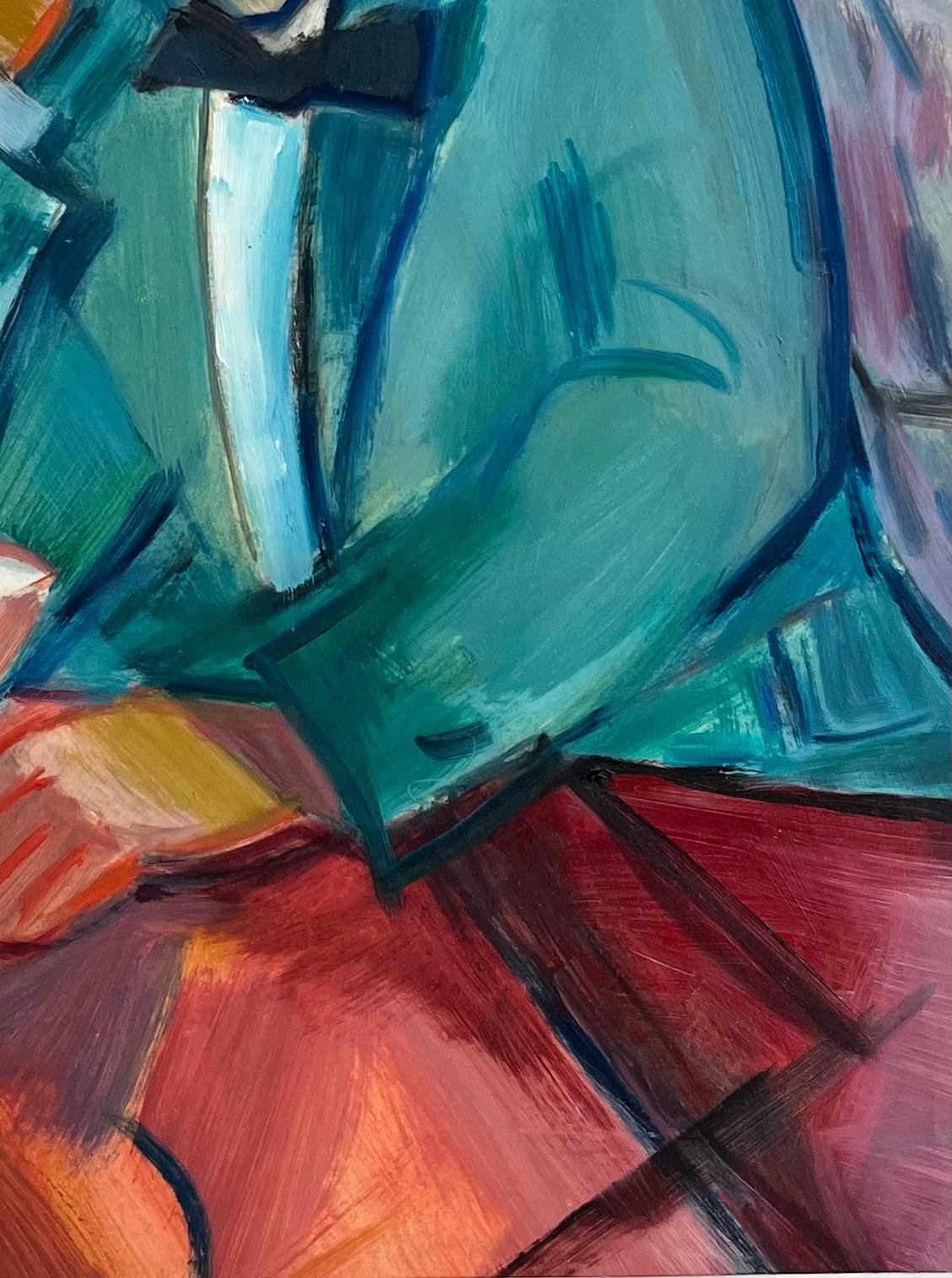 Pintura al óleo original de caballero reflexivo en esmoquin con una copa de Martini en venta 1
