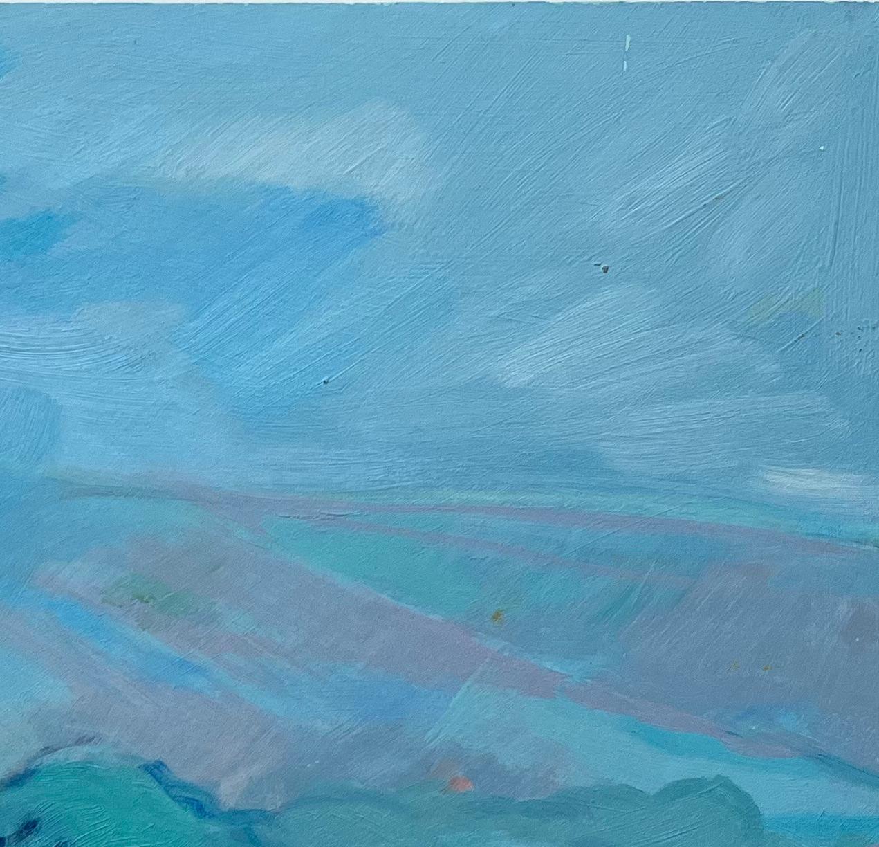 Pintura al óleo original de Paisaje sereno con ciprés y colinas ondulantes en venta 1
