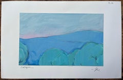 Original Oil Painting of Serene Mountain View of Delphi, Greece, with Blue Hues