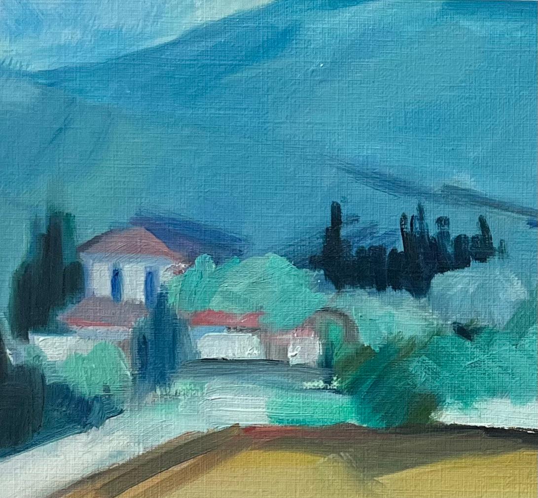 Pittura a olio originale di un vivace paesaggio di campagna con colline e alberi - Painting Postimpressionismo di Roland Pichard