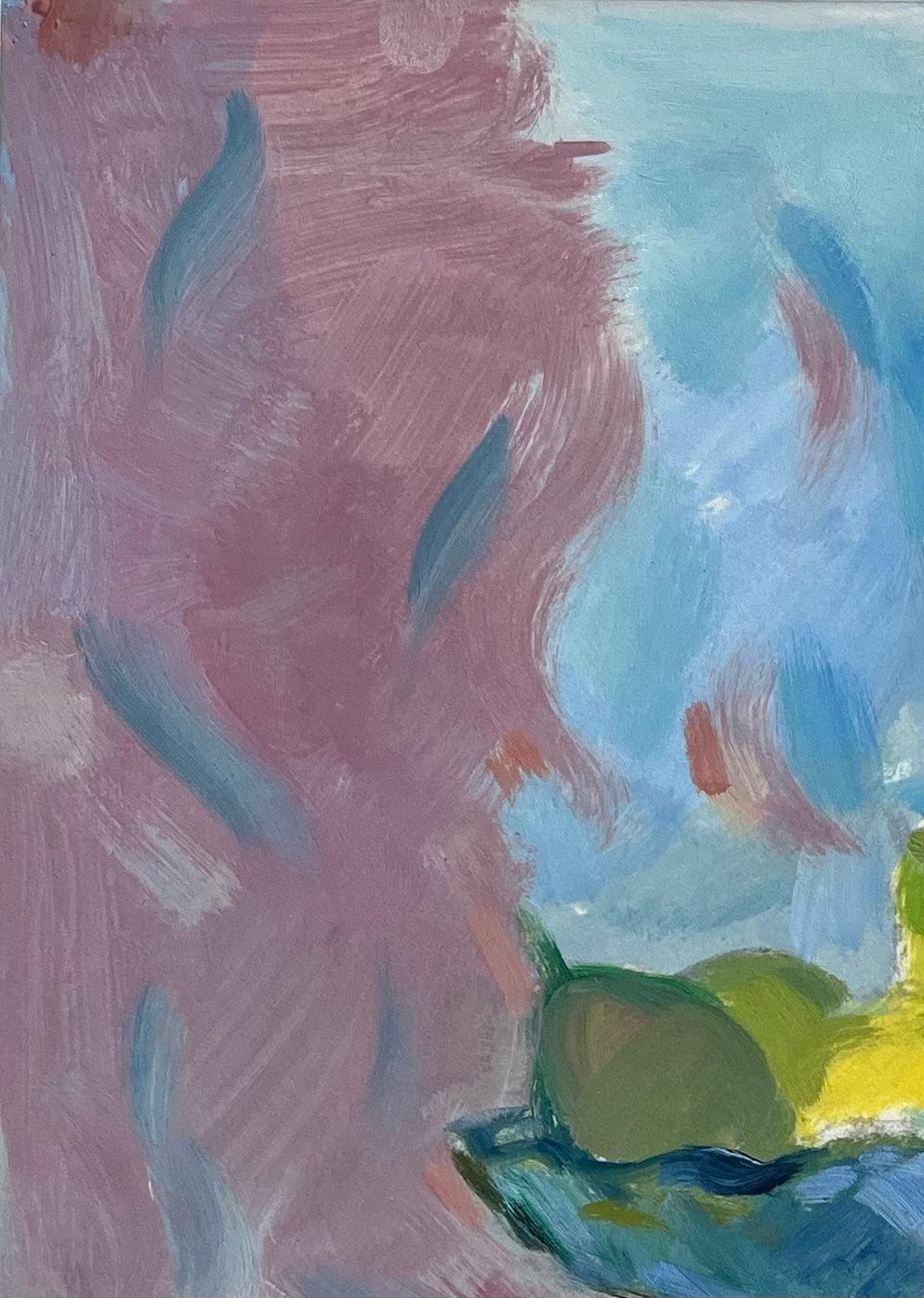 Pintura al óleo original de bodegón vibrante con frutero y fruta en rodajas en venta 1