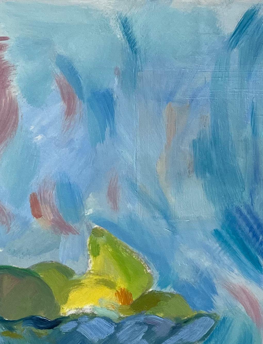 Pintura al óleo original de bodegón vibrante con frutero y fruta en rodajas en venta 2