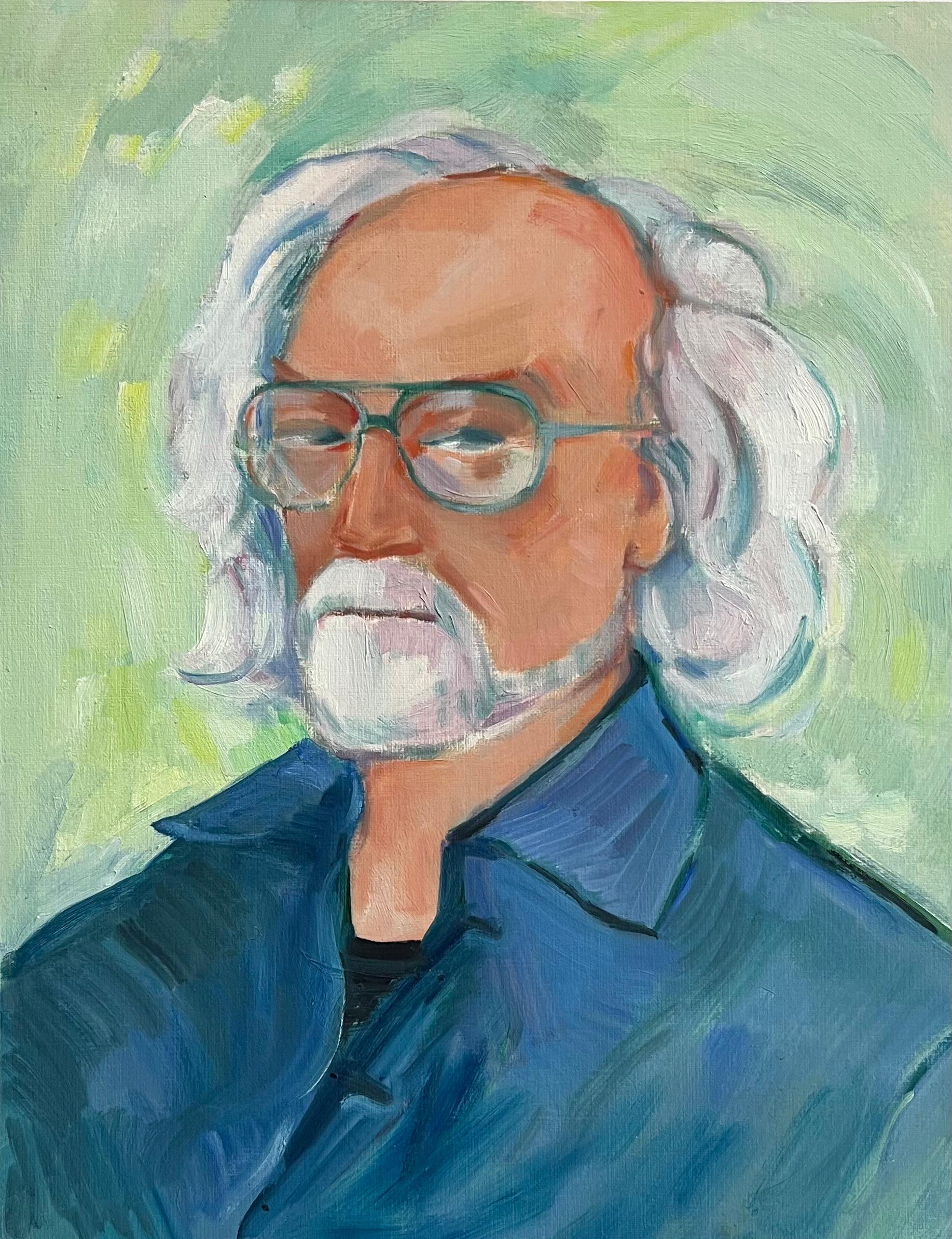 Ritratto di gentiluomo in blu con occhiali - Pittura ad olio espressiva