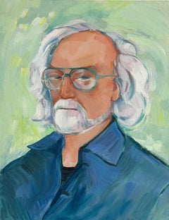 Ritratto di gentiluomo in blu con occhiali - Pittura ad olio espressiva