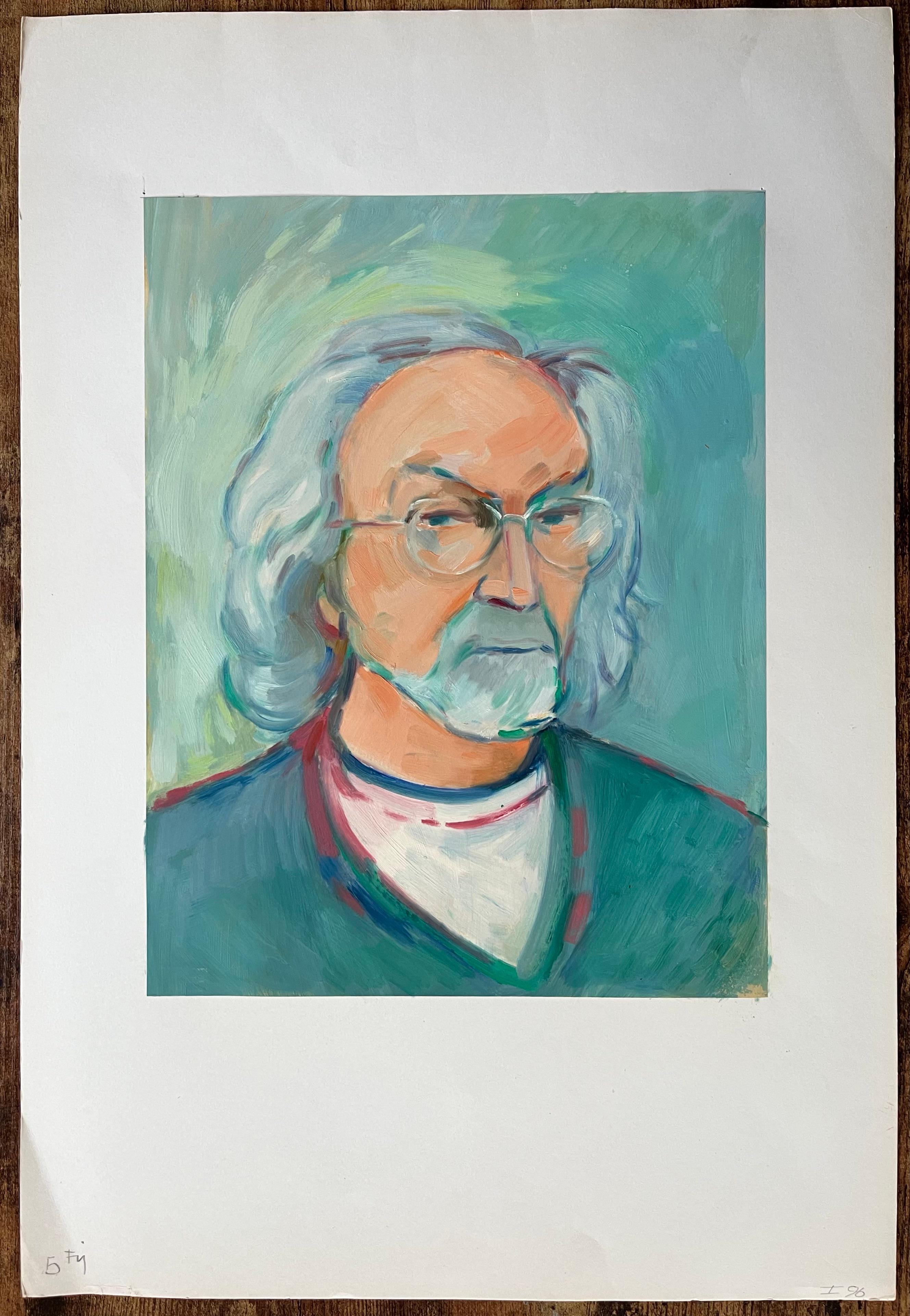 Ritratto di gentiluomo con occhiali - Pittura ad olio contemporanea - Painting di Roland Pichard