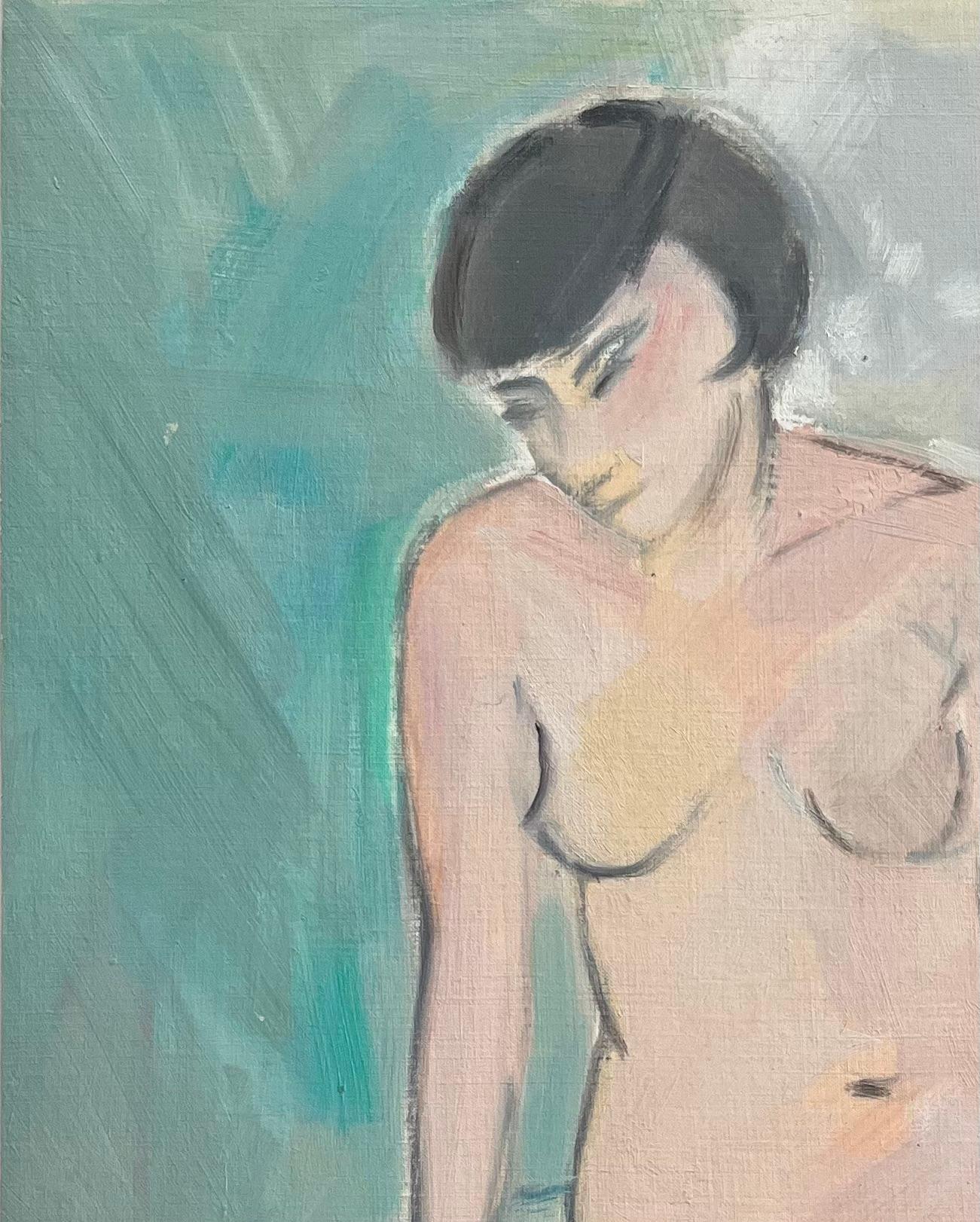 Estudio de desnudo sentado en pasteles suaves - Pintura al óleo contemporánea - Painting Posimpresionista de Roland Pichard