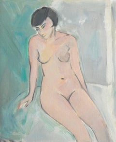 Seated Nude Study in Soft Pastels - Contemporary Oil Painting