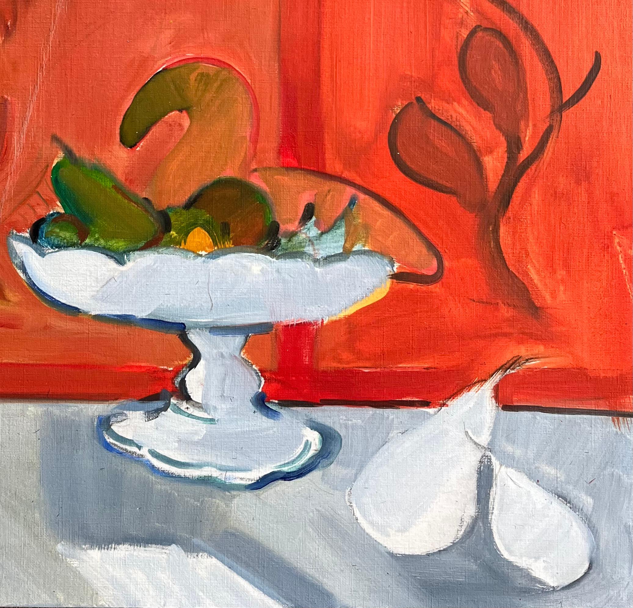 Título: Bodegón con frutero y peras sobre fondo rojo vivo

Artista: Roland Pichard

Técnica: Óleo sobre papel al óleo

Tamaño: 18,25 (alto) x 15 (ancho)

Estado: Bueno

Procedencia: Todos los cuadros que tenemos de este artista proceden del