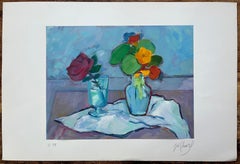 Nature morte à la rose et aux capucines - Peinture à l'huile contemporaine vibrante