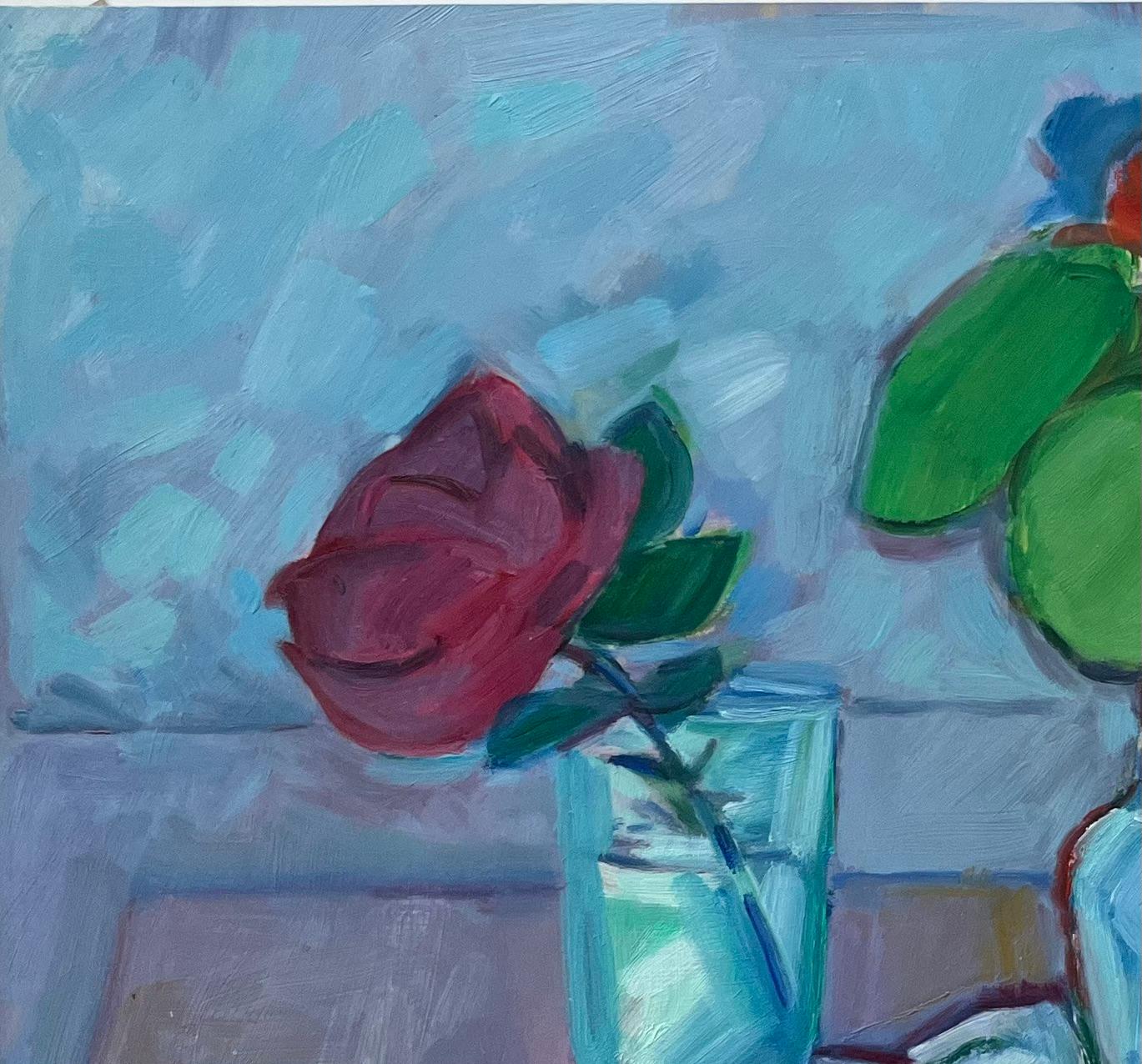 Natura morta con rose e nasturzi - Pittura ad olio contemporanea e vibrante - Painting Postimpressionismo di Roland Pichard