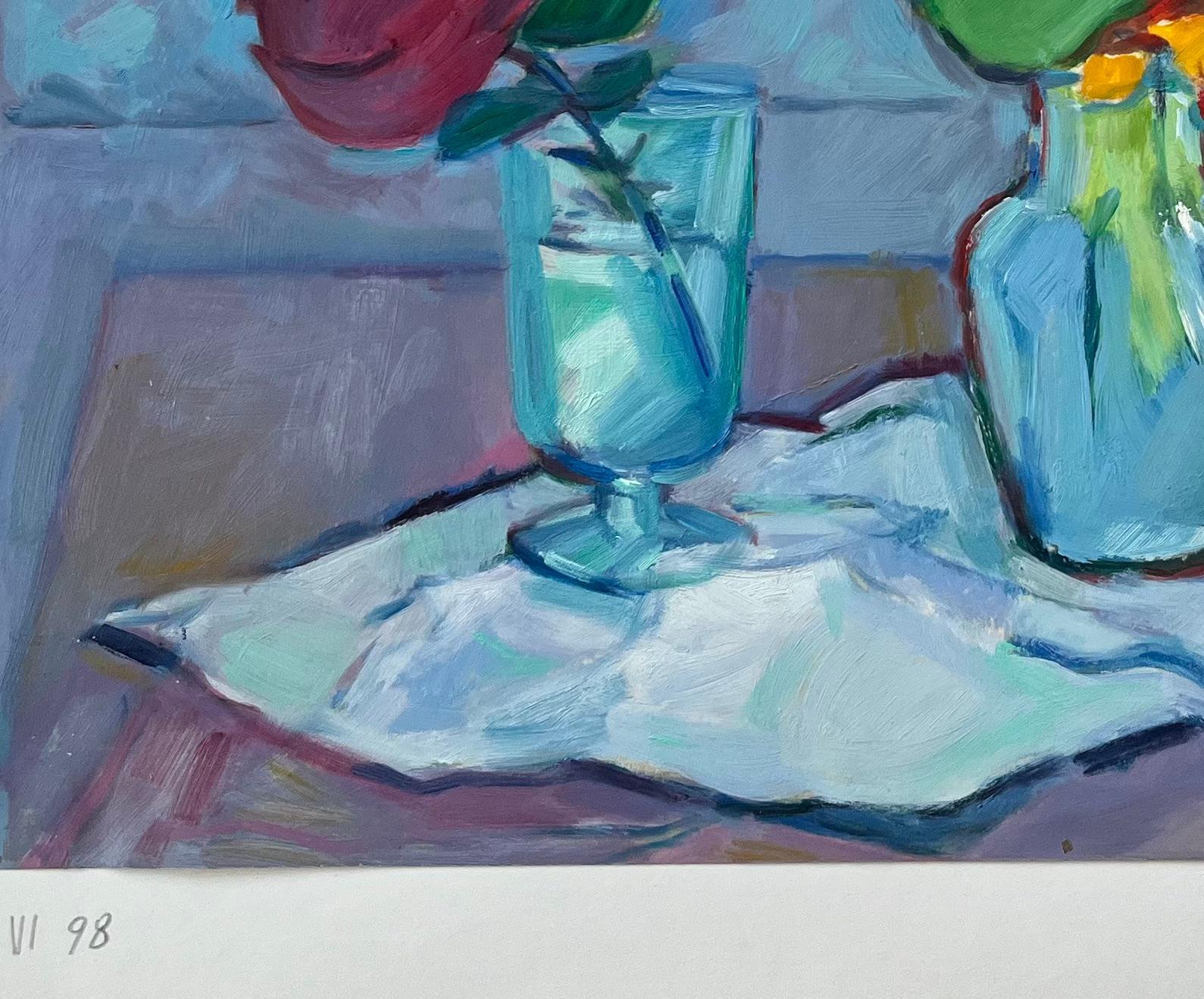 Natura morta con rose e nasturzi - Pittura ad olio contemporanea e vibrante in vendita 1