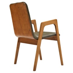 Roland Rainer Armchair in Wood and Olive Green Upholstery