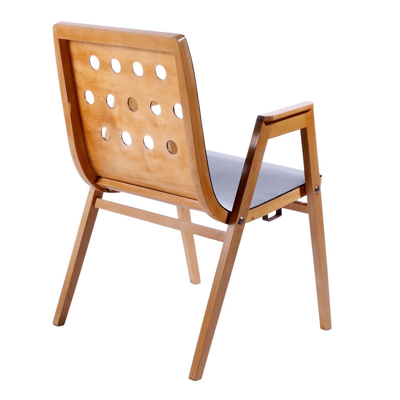 Mid-20th Century Roland Rainer Armchair Stacking Chair, Bicolored Beech Wood, Austria, 1951