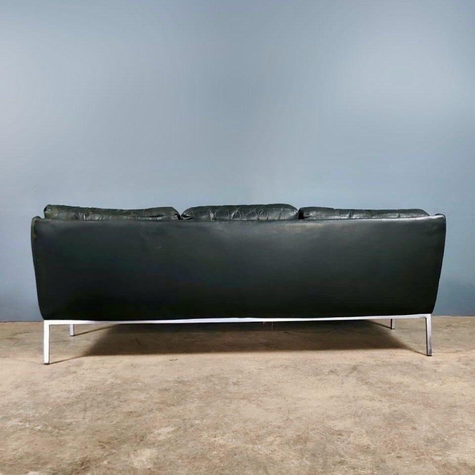 Austrian Roland Rainer Bauhaus For WK Möbel Vienna Dark Green Leather 3 Seater Sofa For Sale