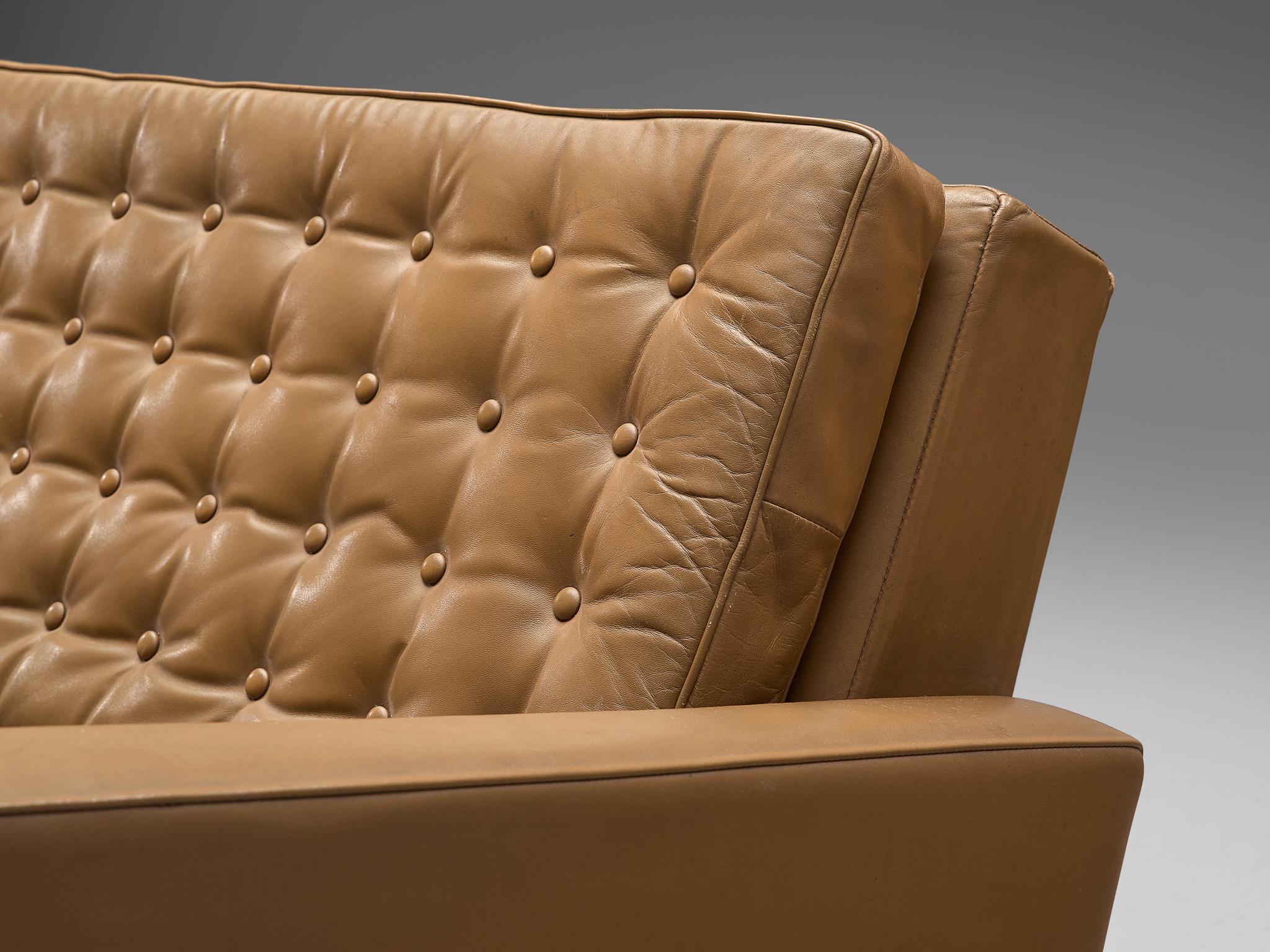 Metal Roland Rainer for Wilkhahn Sofa in Camel Leather  For Sale