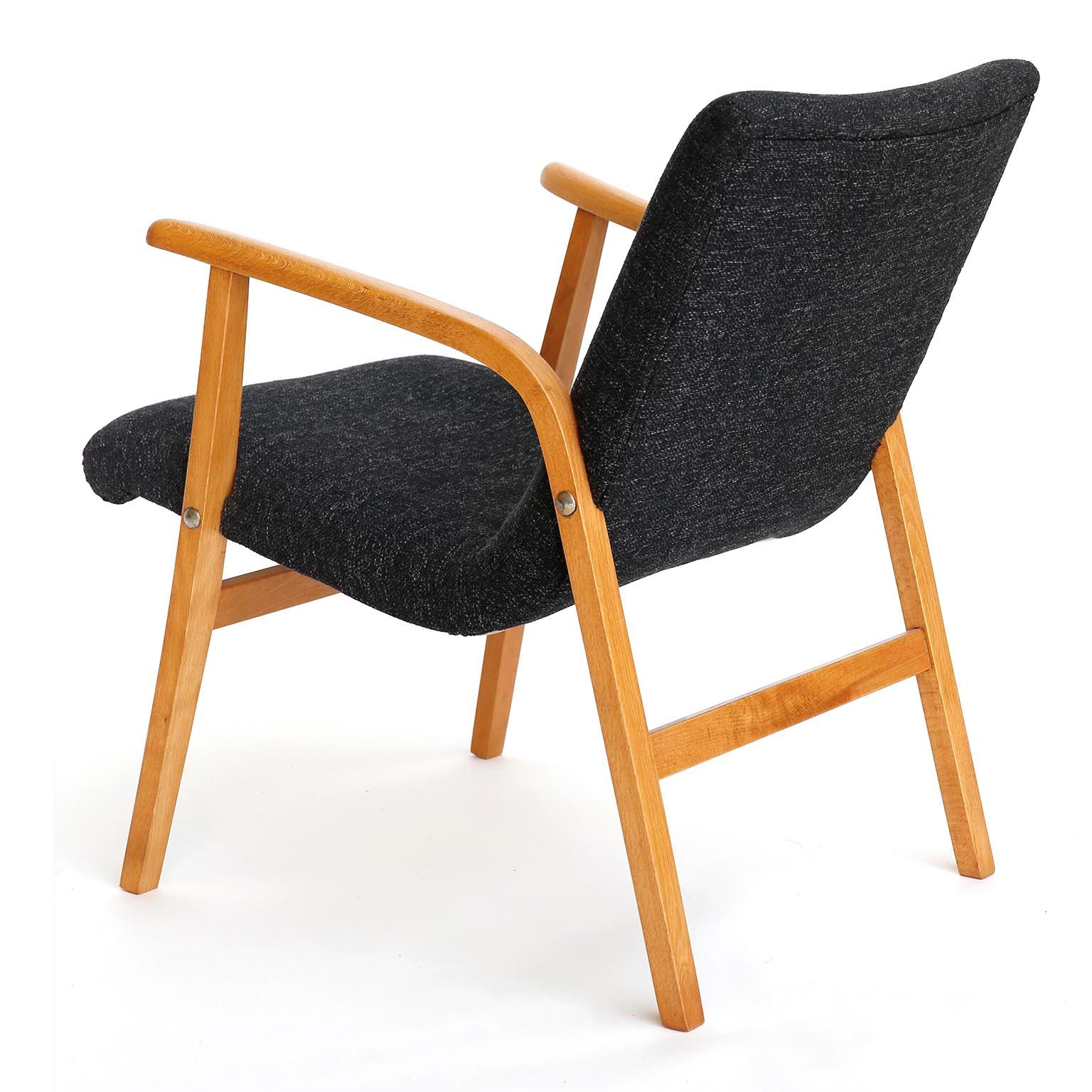 Mid-Century Modern Roland Rainer Lounge Chair Armchair Cafe Ritter, Wood Newly Upholstered, 1950s For Sale