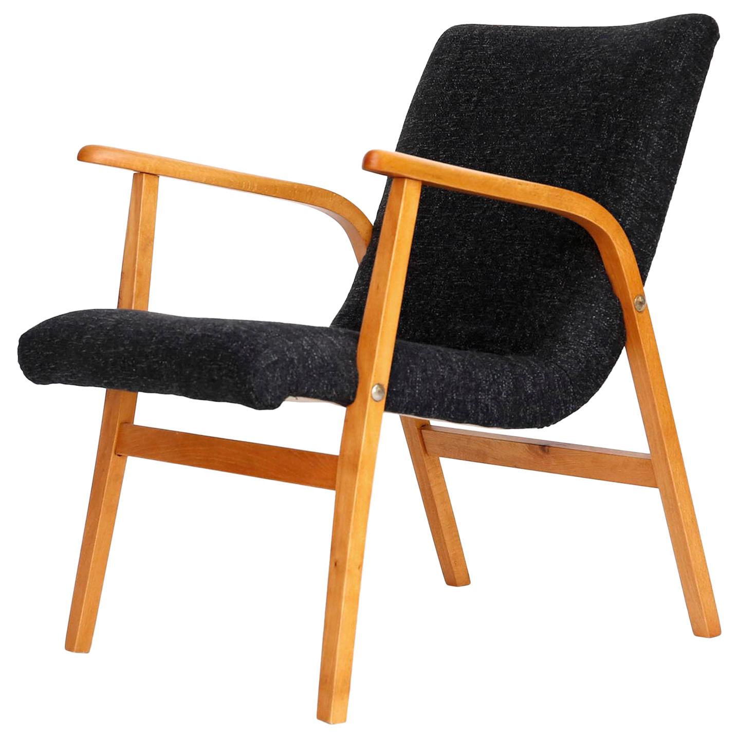 Roland Rainer Lounge Chair Armchair Cafe Ritter, Wood Newly Upholstered, 1950s For Sale