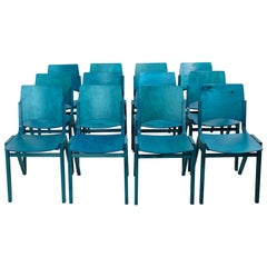 Mid-Century Modern Twelve Blue Teal Vintage Dining Chairs Roland Rainer, 1952