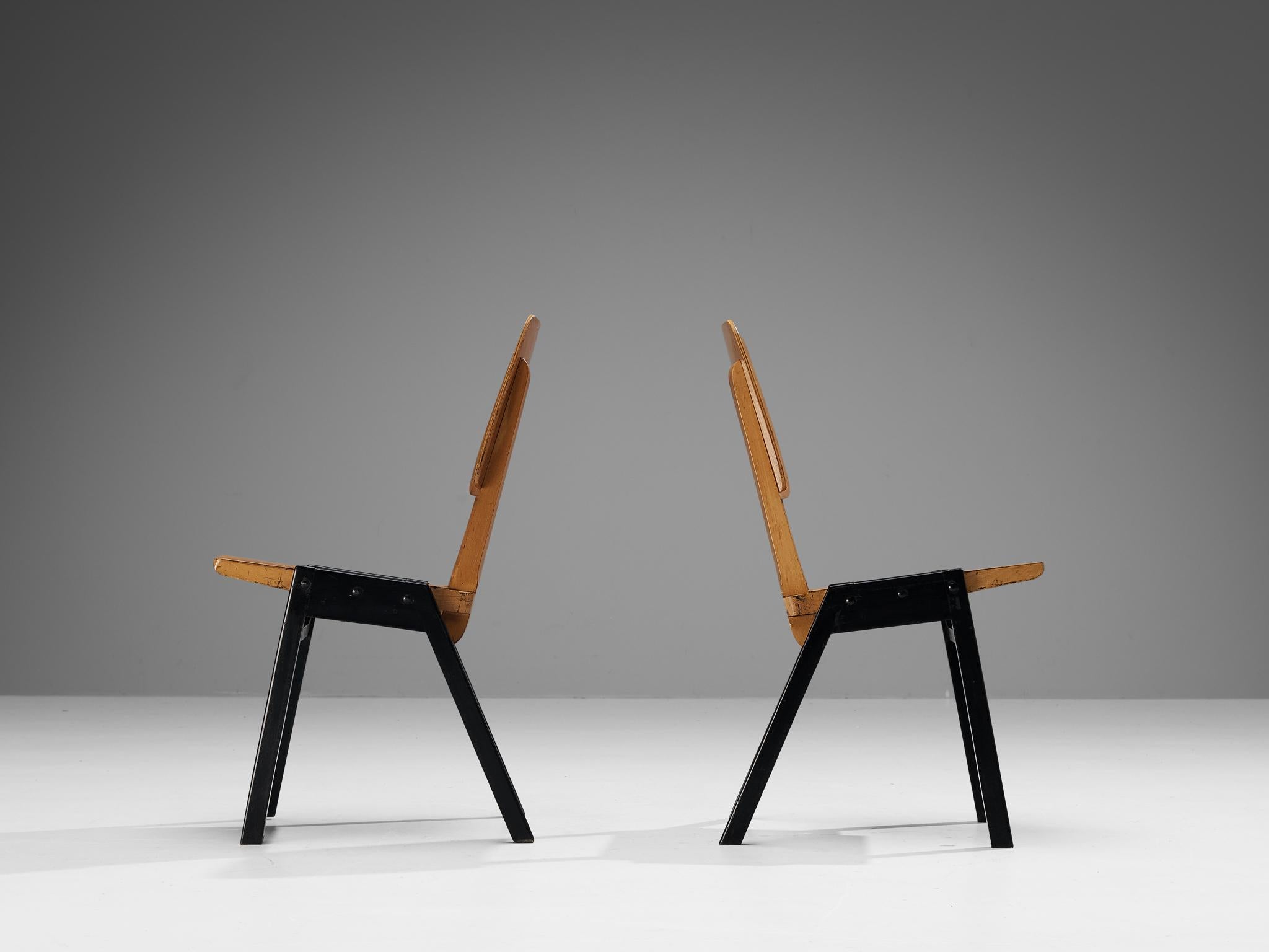 Austrian Roland Rainer Pair of Dining Chairs in Wood  For Sale