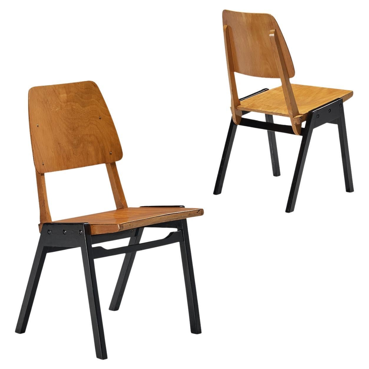 Roland Rainer Pair of Dining Chairs in Wood  For Sale