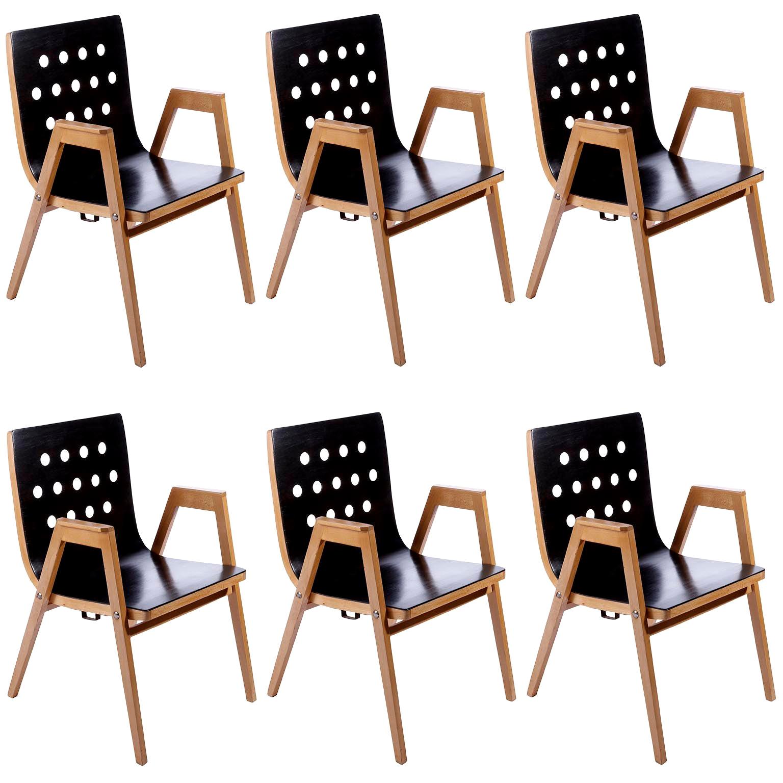 Roland Rainer, Set of 6 Armchairs Stacking Chairs, 1951